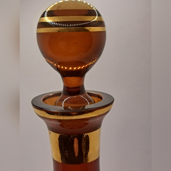 Vintage 60s Amber Czech Art Glass Liquor Decanter & Stopper - Picture 5 of 8